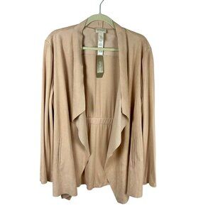 NEW Chico's Mixed Fabric Drape Jacket Women 3 XL Nude Pink Suede Knit Open Front